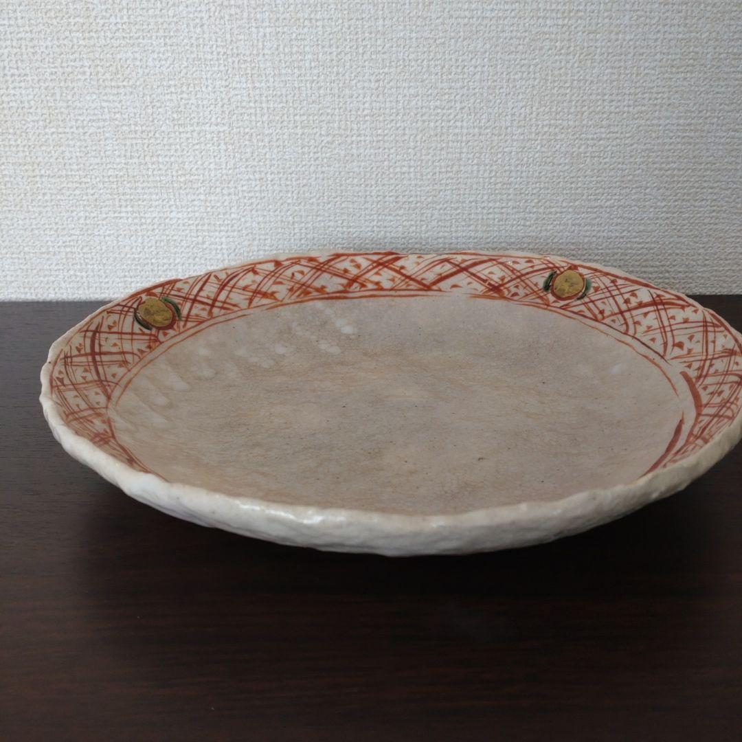 黒岩卓実　赤絵　大皿　26センチ　手描き陶器皿 赤い線