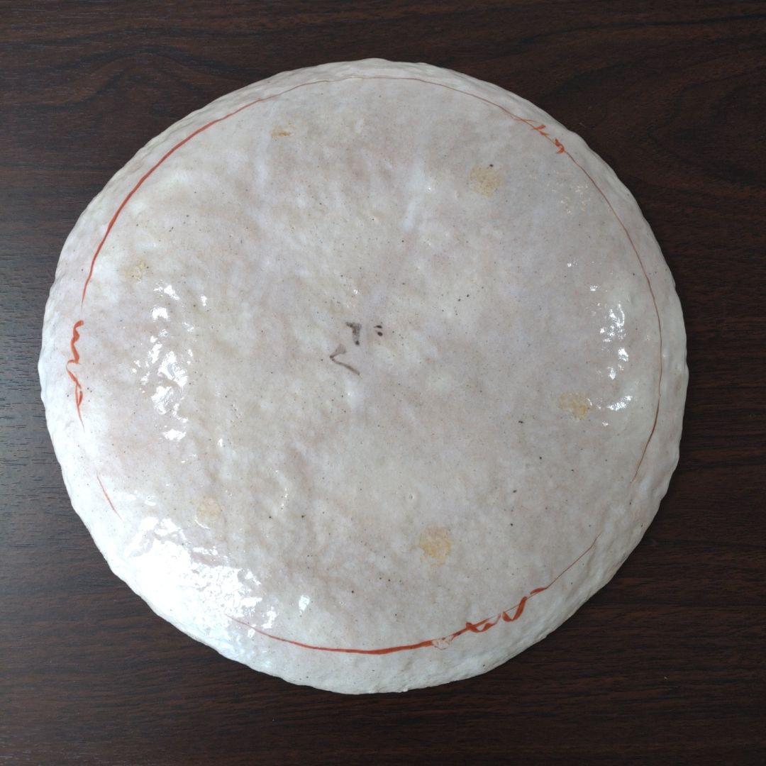 黒岩卓実　赤絵　大皿　26センチ　手描き陶器皿 赤い線