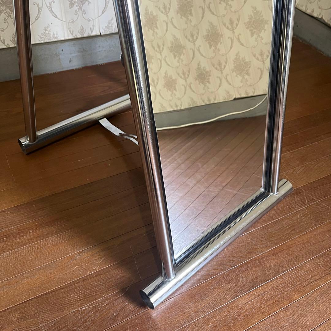 【アンティーク】アイアンフレーム スタンドミラー 全身鏡 メタル 個性派 男前