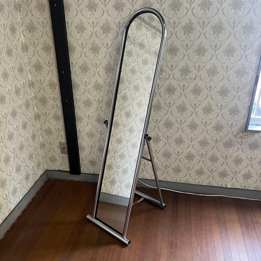 【アンティーク】アイアンフレーム スタンドミラー 全身鏡 メタル 個性派 男前
