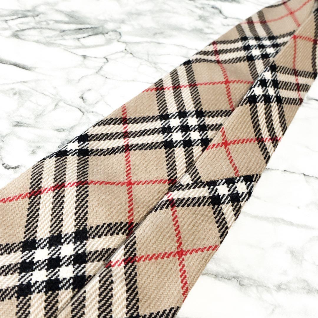 ✨未使用クラス✨バーバリー　ノバチェック　ウール　ベージュ　ネクタイ