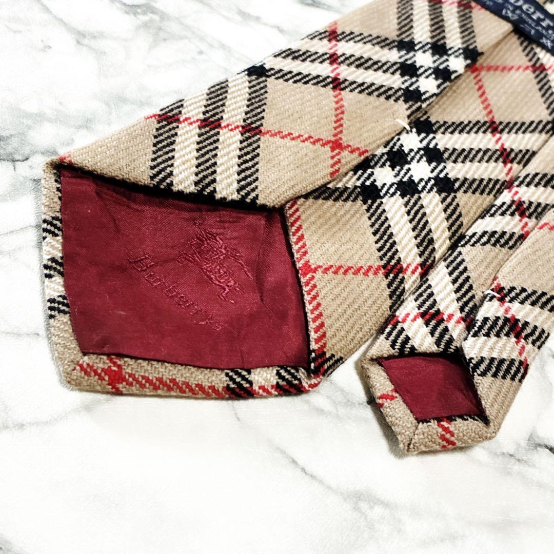 ✨未使用クラス✨バーバリー　ノバチェック　ウール　ベージュ　ネクタイ