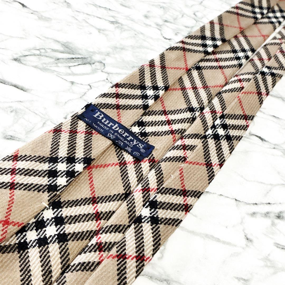 ✨未使用クラス✨バーバリー　ノバチェック　ウール　ベージュ　ネクタイ