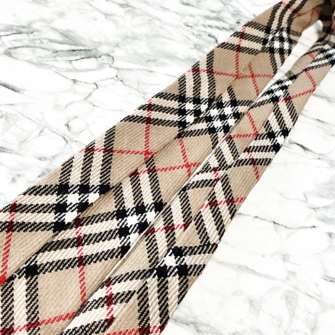 ✨未使用クラス✨バーバリー　ノバチェック　ウール　ベージュ　ネクタイ