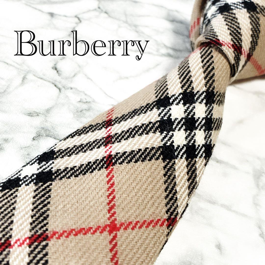 ✨未使用クラス✨バーバリー　ノバチェック　ウール　ベージュ　ネクタイ