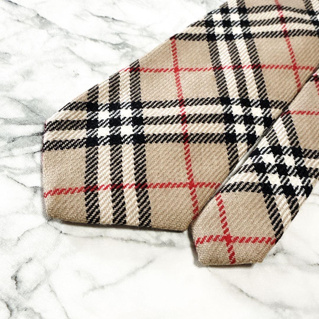 ✨未使用クラス✨バーバリー　ノバチェック　ウール　ベージュ　ネクタイ