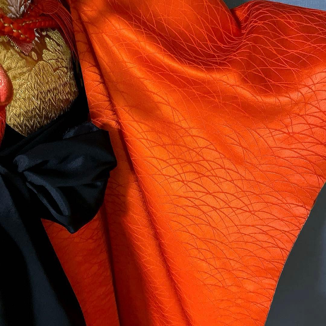 振袖フルセット　紋意匠友禅　艶のある朱色　成人式振袖　振袖