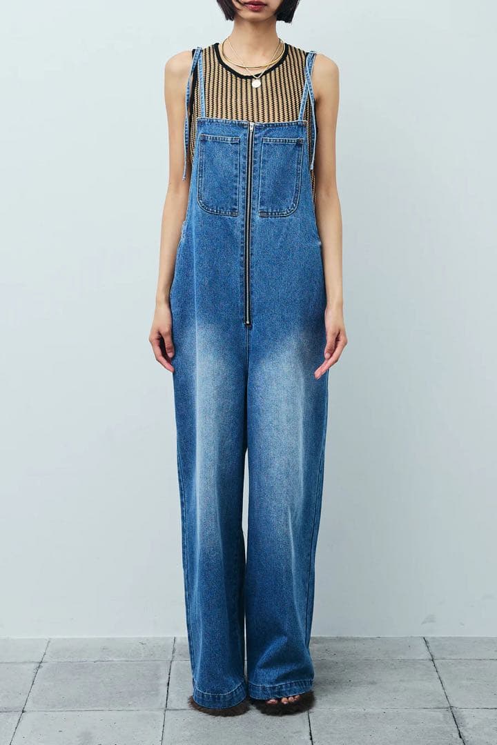 【IAMイアム】ケープアンサンブルニット+デザインデニムサロペット 新品未使用品