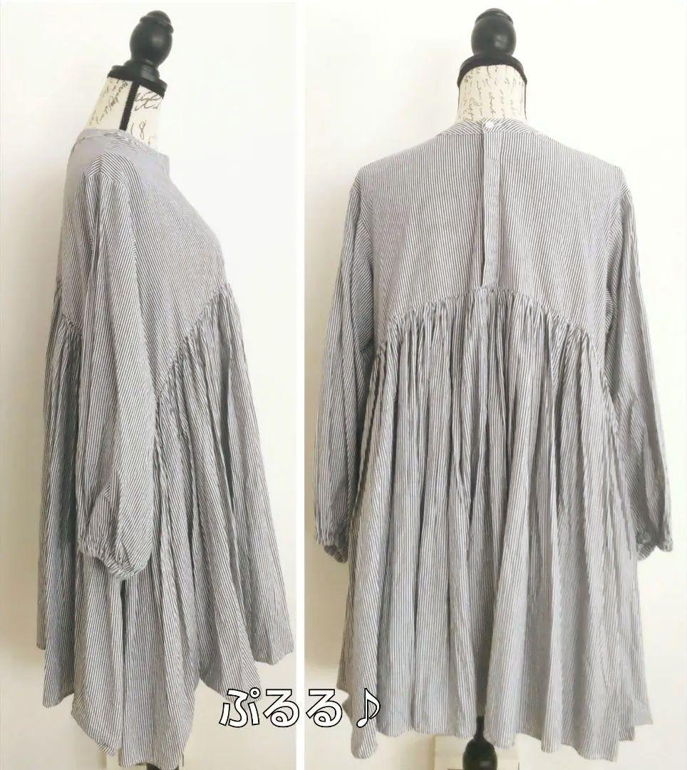 BEARDSLEY 前後着2way 先染めギャザーチュニックワンピース ブラウス