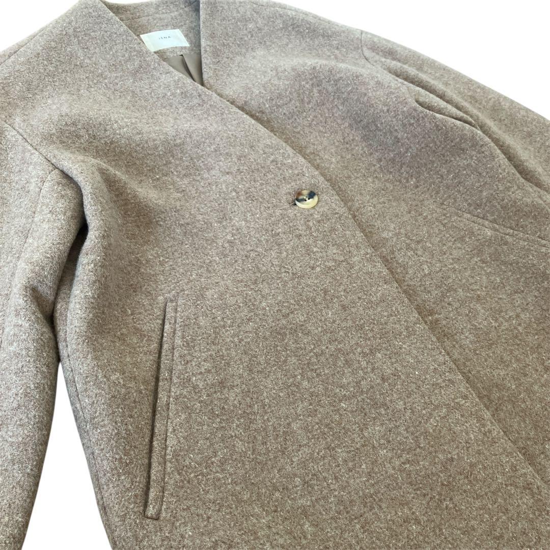 【美品】IENA ノーカラー ロングコート ウール 日本製 サイズ38 M