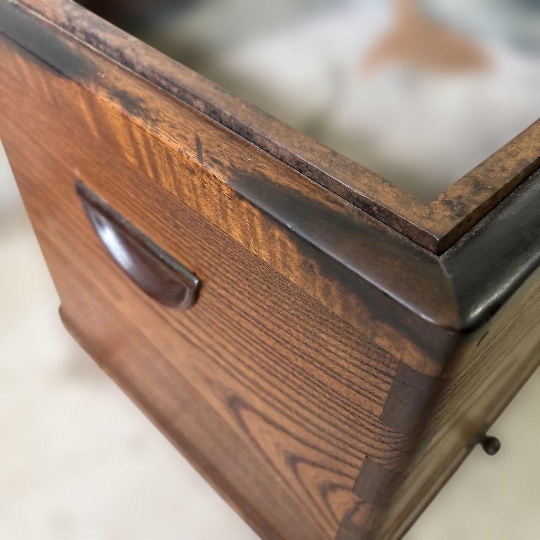 最終処分特価コンパクトな長火鉢　上品煎茶用ミニ灰付き素敵な木の雰囲気茶道具状態良