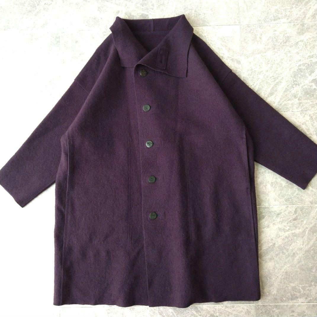 563 ヨーガンレール ウールメルトン ロングコート ゆったり パープル