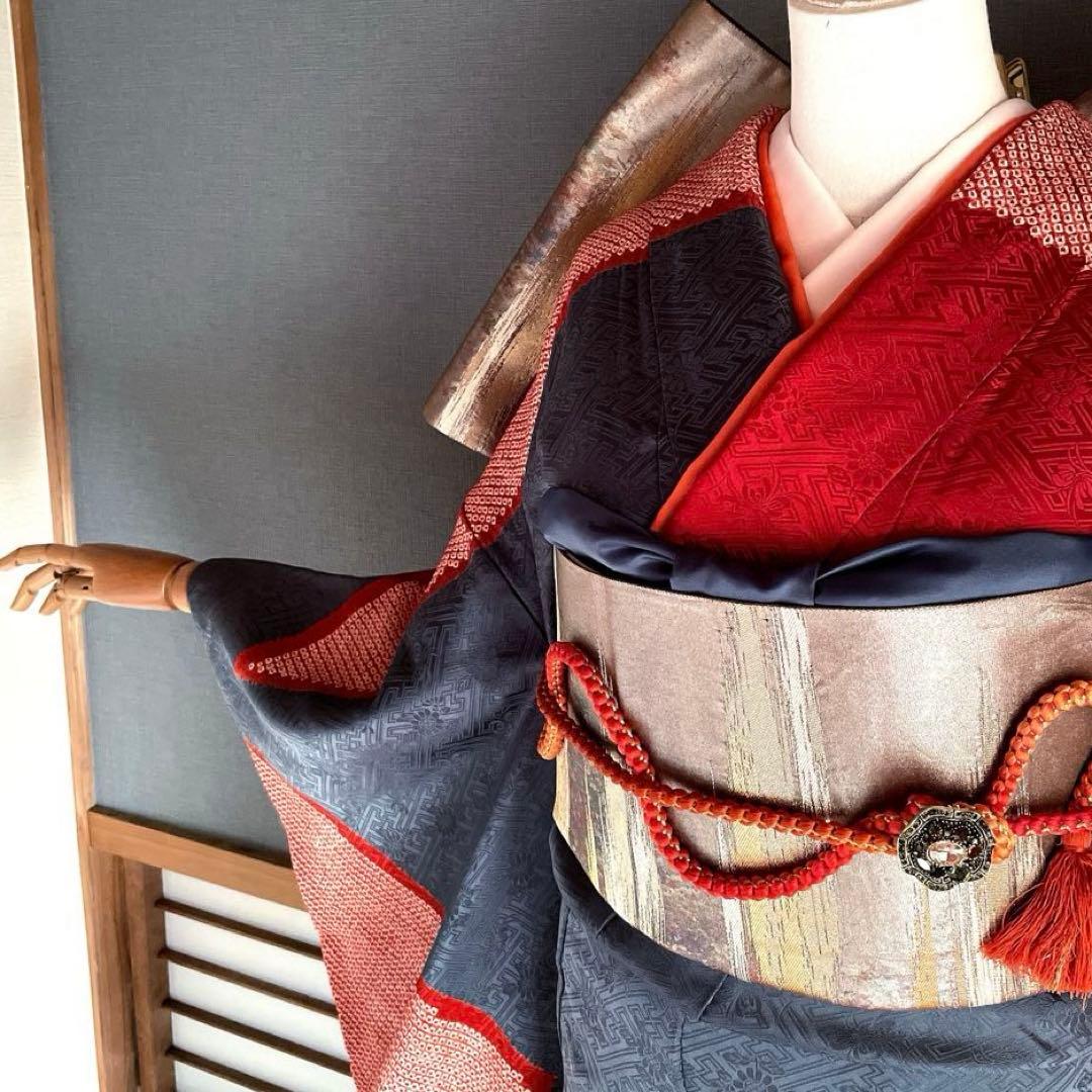 振袖フルセット　手染め　絞り　染分け　成人式振袖　振袖　裄丈69 赤