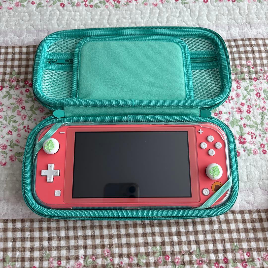 Switch lite どうぶつの森 しずえアロハ柄 コーラル 本体 カセット付