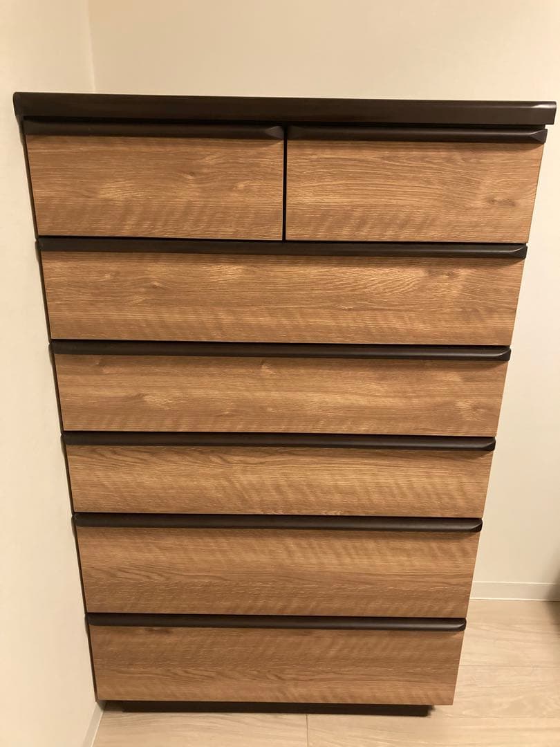 ダークブラウン&木目調　6段チェスト