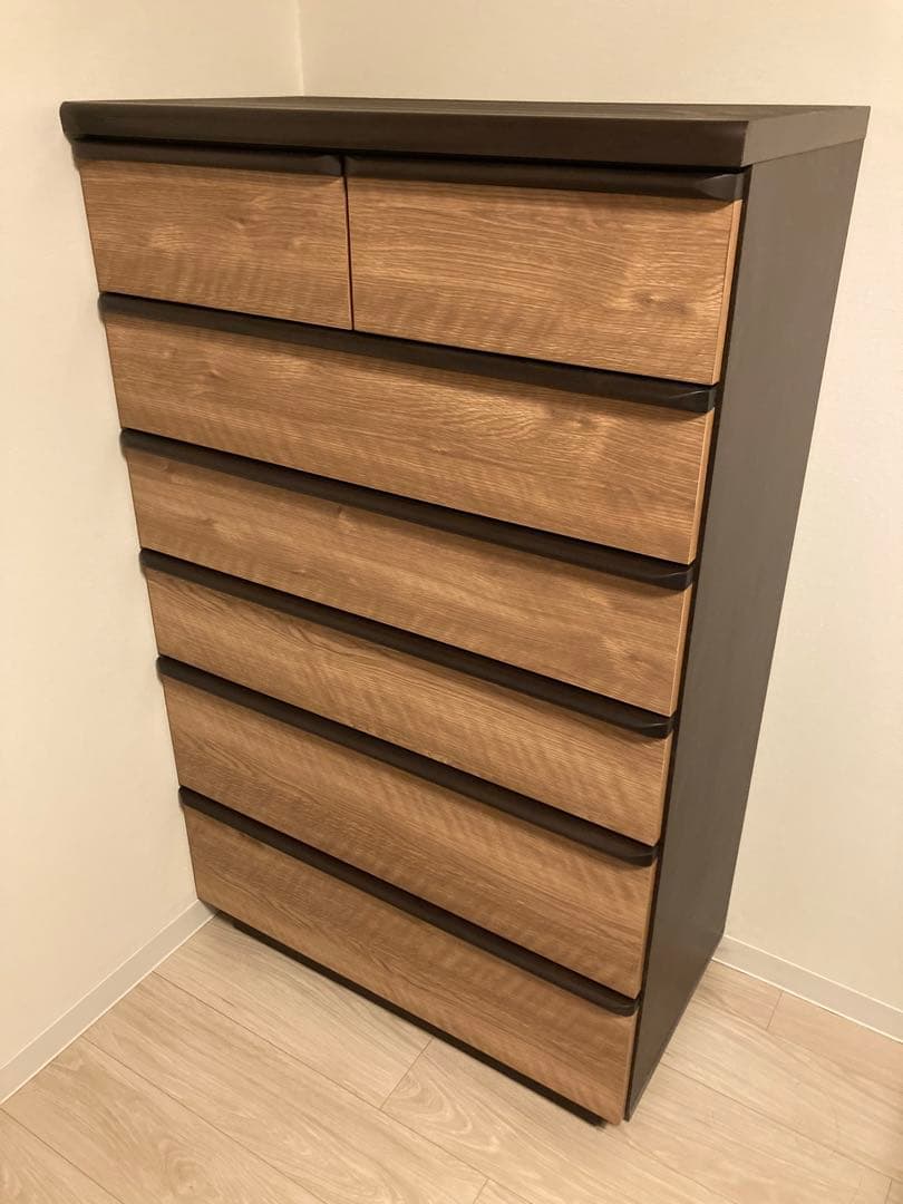 ダークブラウン&木目調　6段チェスト