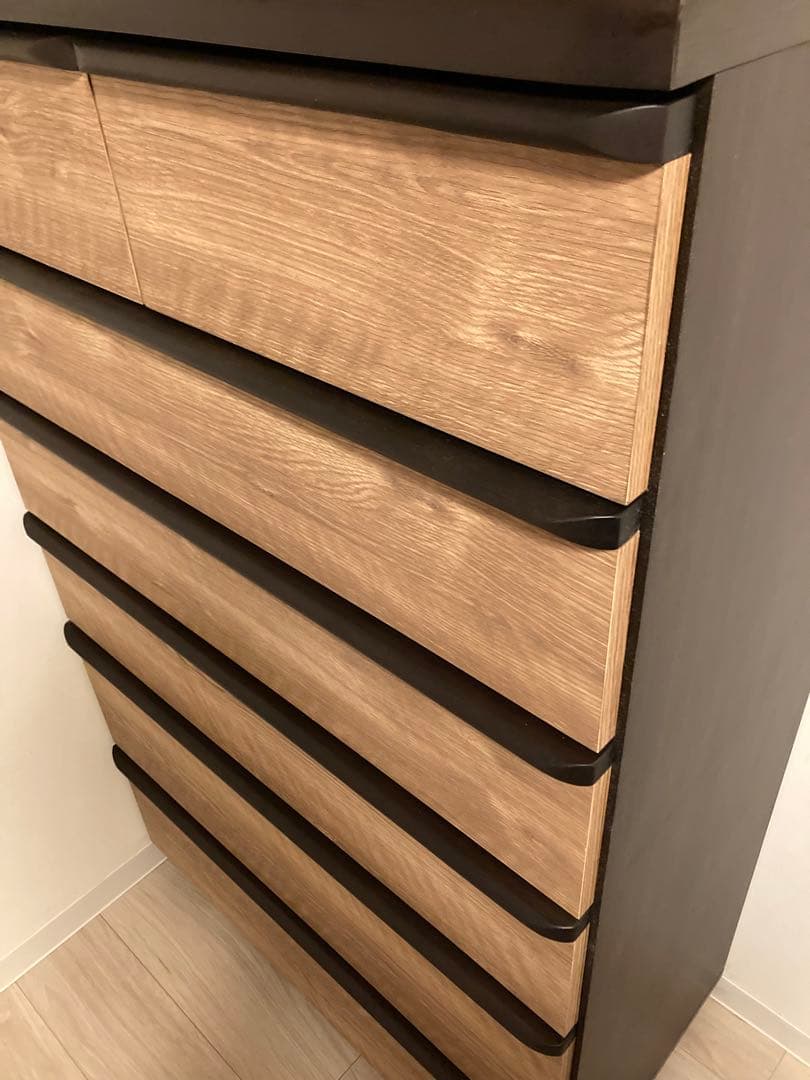 ダークブラウン&木目調　6段チェスト