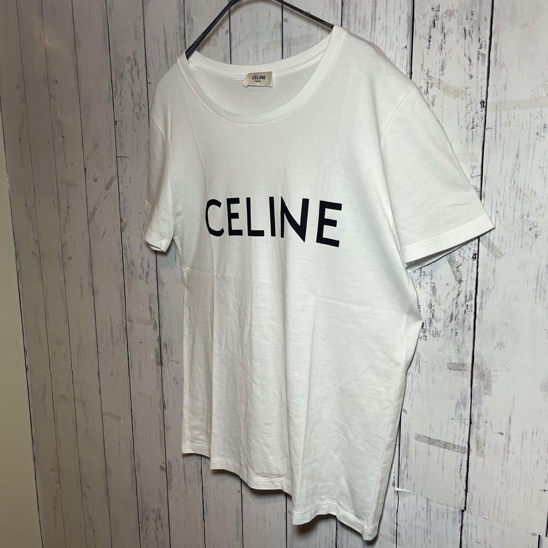 【美品・定番】セリーヌ☆ブランドロゴ入りTシャツ 人気カラー ホワイト 白色