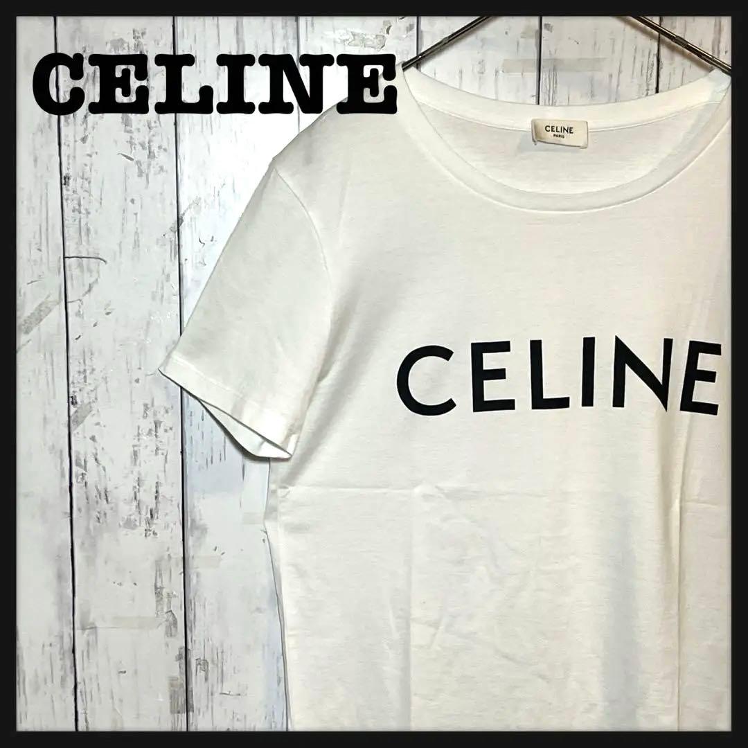 【美品・定番】セリーヌ☆ブランドロゴ入りTシャツ 人気カラー ホワイト 白色