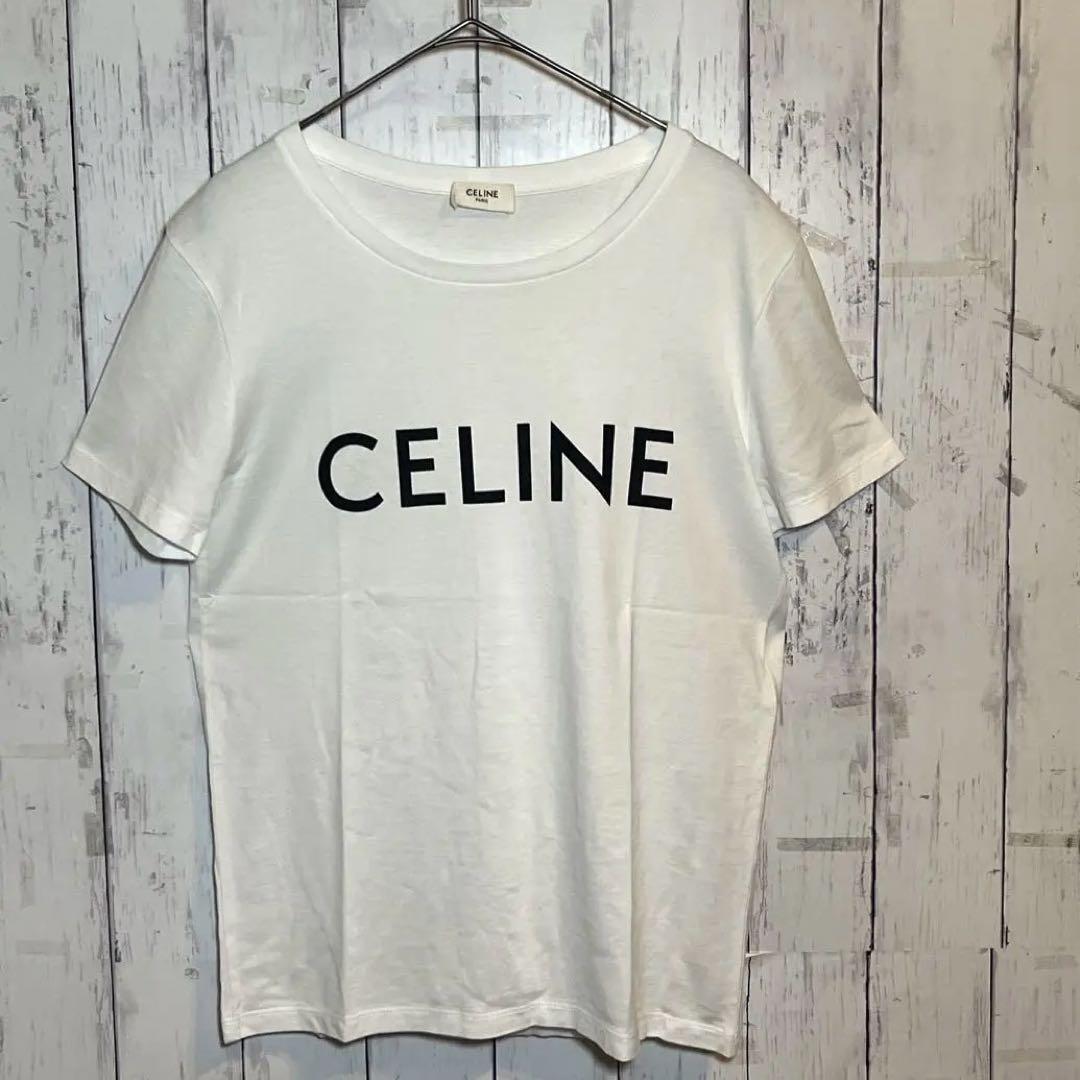 【美品・定番】セリーヌ☆ブランドロゴ入りTシャツ 人気カラー ホワイト 白色