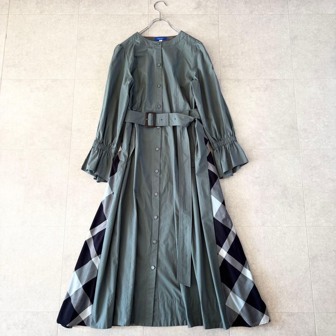 極美品✨️ブルーレーベルクレストブリッジ ノーカラーベルトシャツワンピース 38