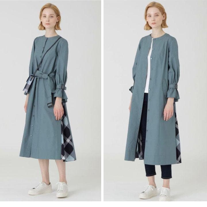 極美品✨️ブルーレーベルクレストブリッジ ノーカラーベルトシャツワンピース 38