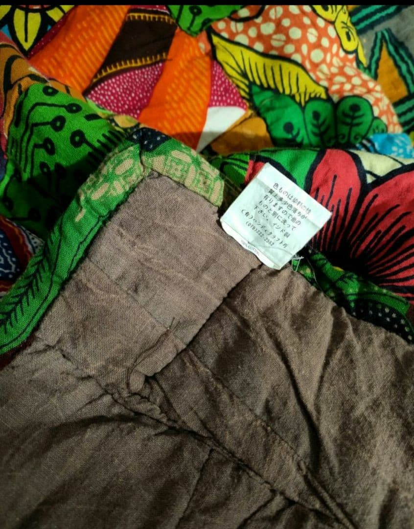 パッチワークマルチカバーカラフルアフリカン柄花柄古布