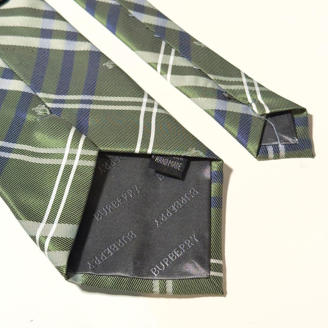 【美品】 Burberry バーバリー チェック柄 グリーン系 ネクタイ