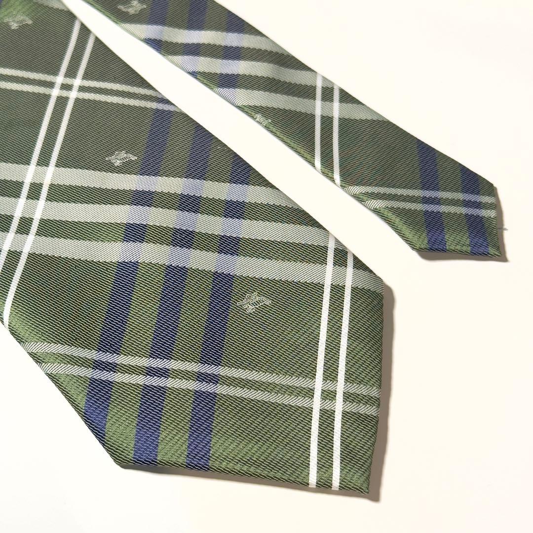 【美品】 Burberry バーバリー チェック柄 グリーン系 ネクタイ