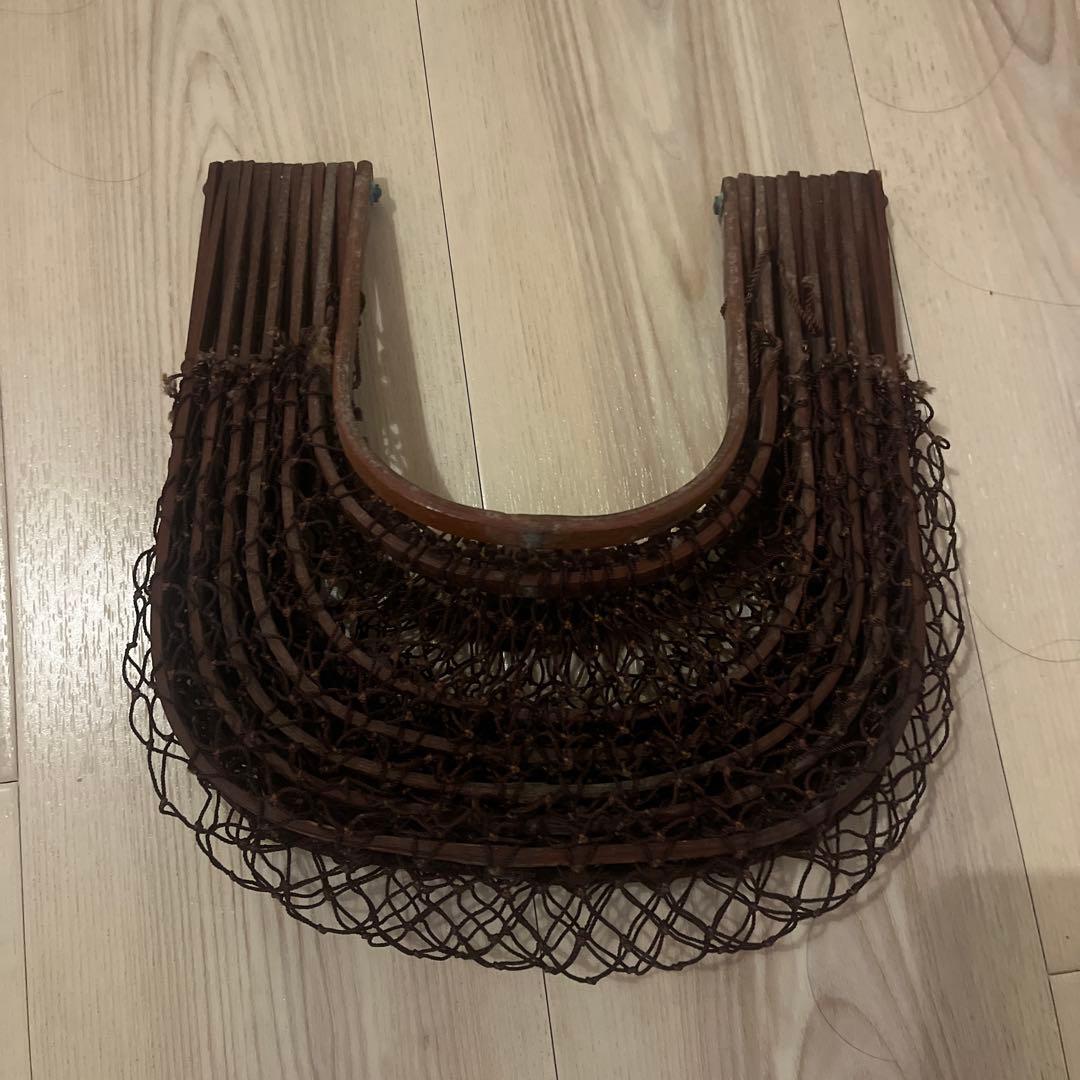 希少 vintage antiques 竹籠バック 竹網　折り畳みかごバッグ