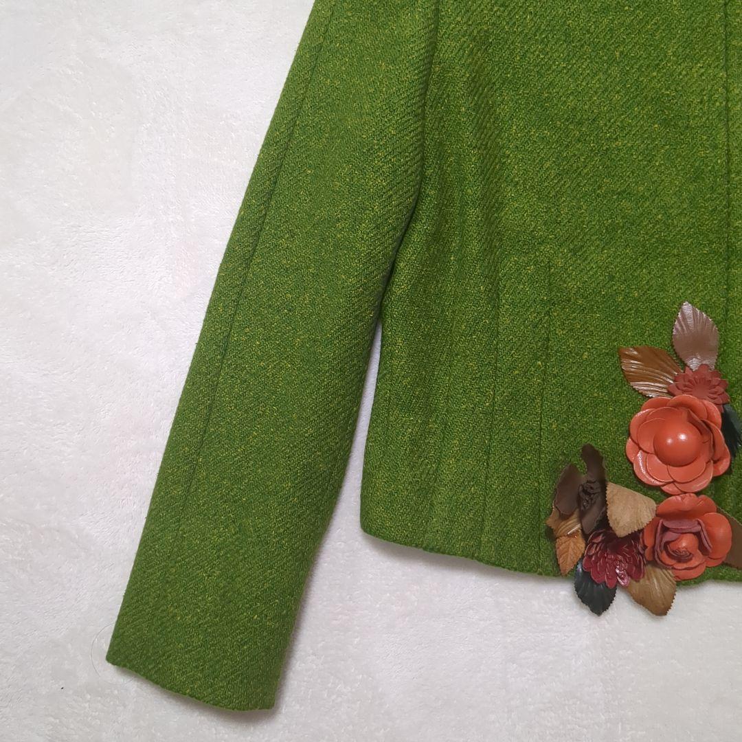 MOSCHINO モスキーノ ツイードジャケット 花装飾 シルク混 M（タイト）