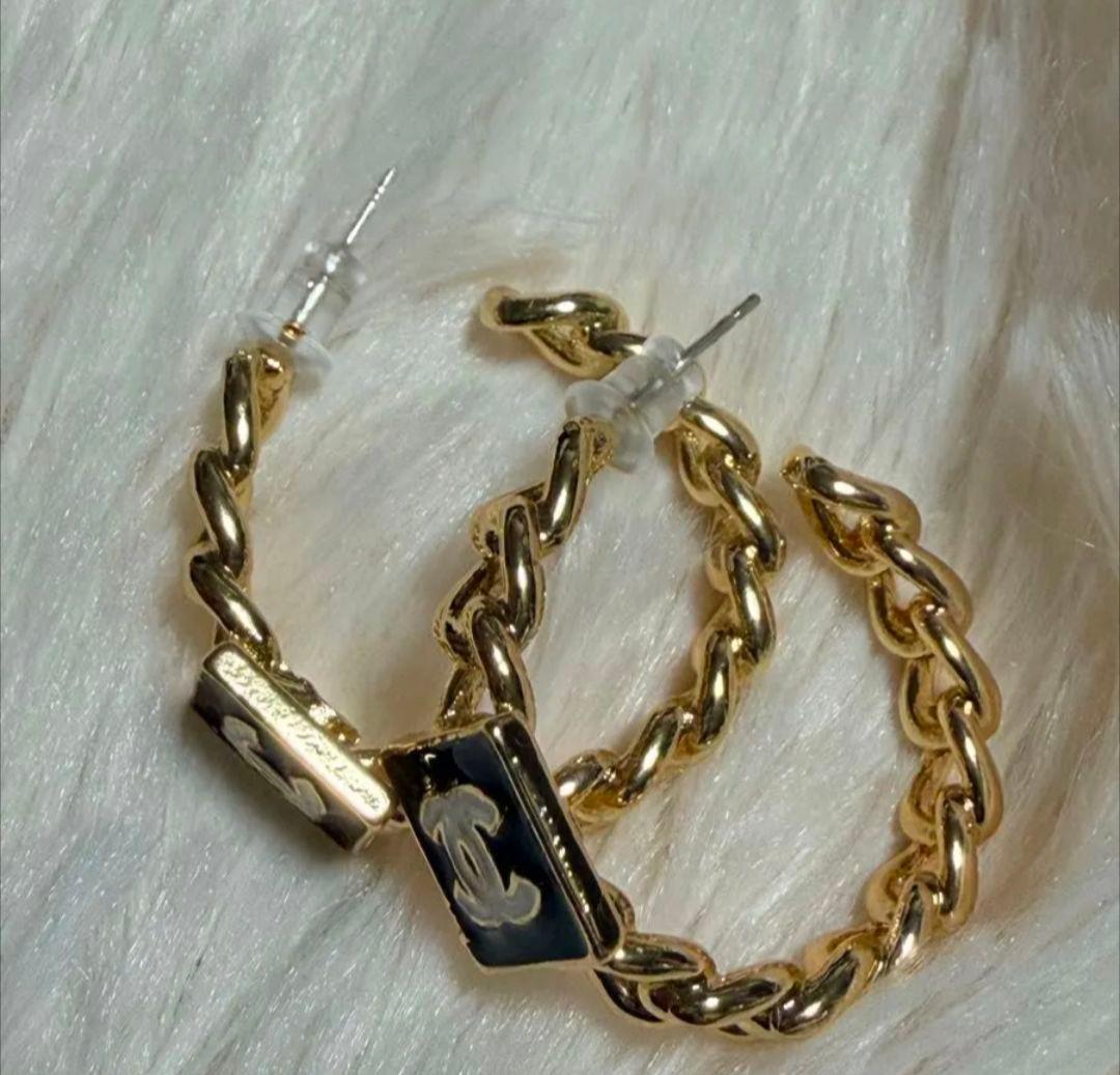 CHANEL ゴールド ブラック チェーン フープピアス