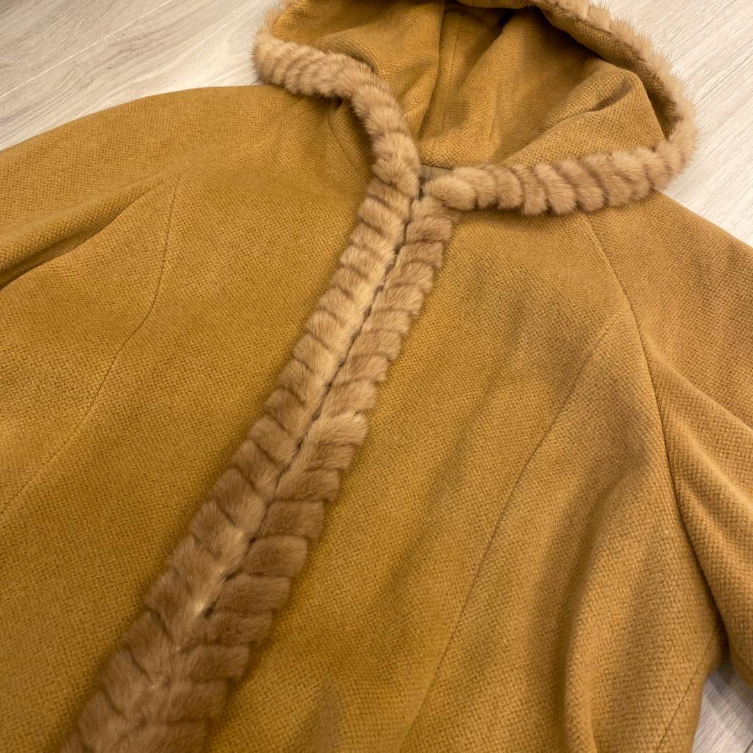 Leilian レリアン ミンクファー付き毛皮上品なアンゴラウールのフレアコート