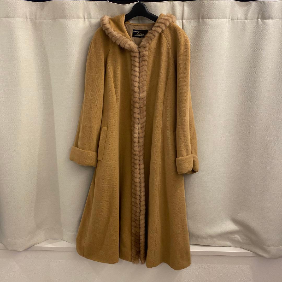 Leilian レリアン ミンクファー付き毛皮上品なアンゴラウールのフレアコート