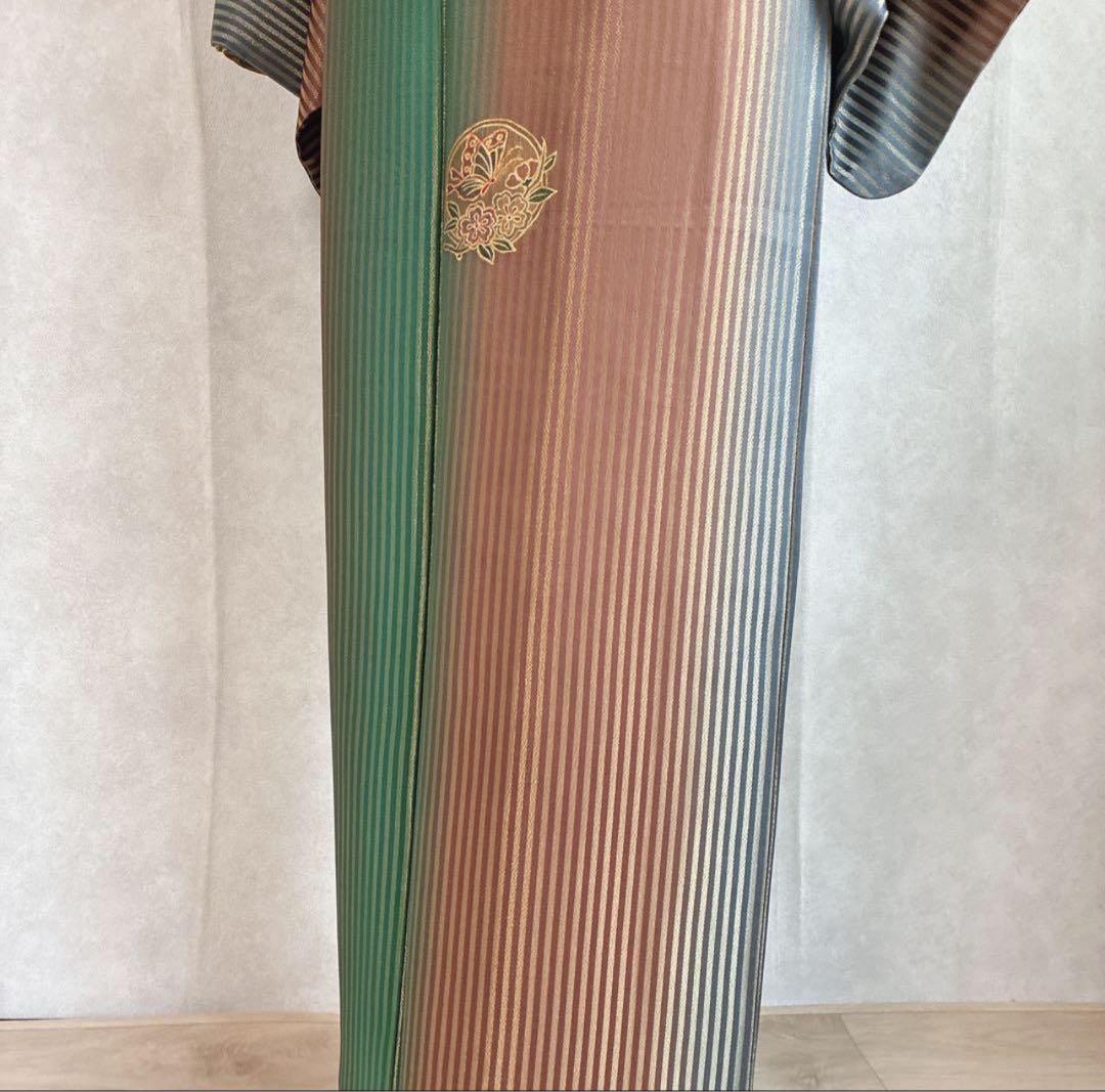 坂*ん様 付け下げ　小紋　フルセット　着物　正絹　縞模様　ストライプ　比翼仕立