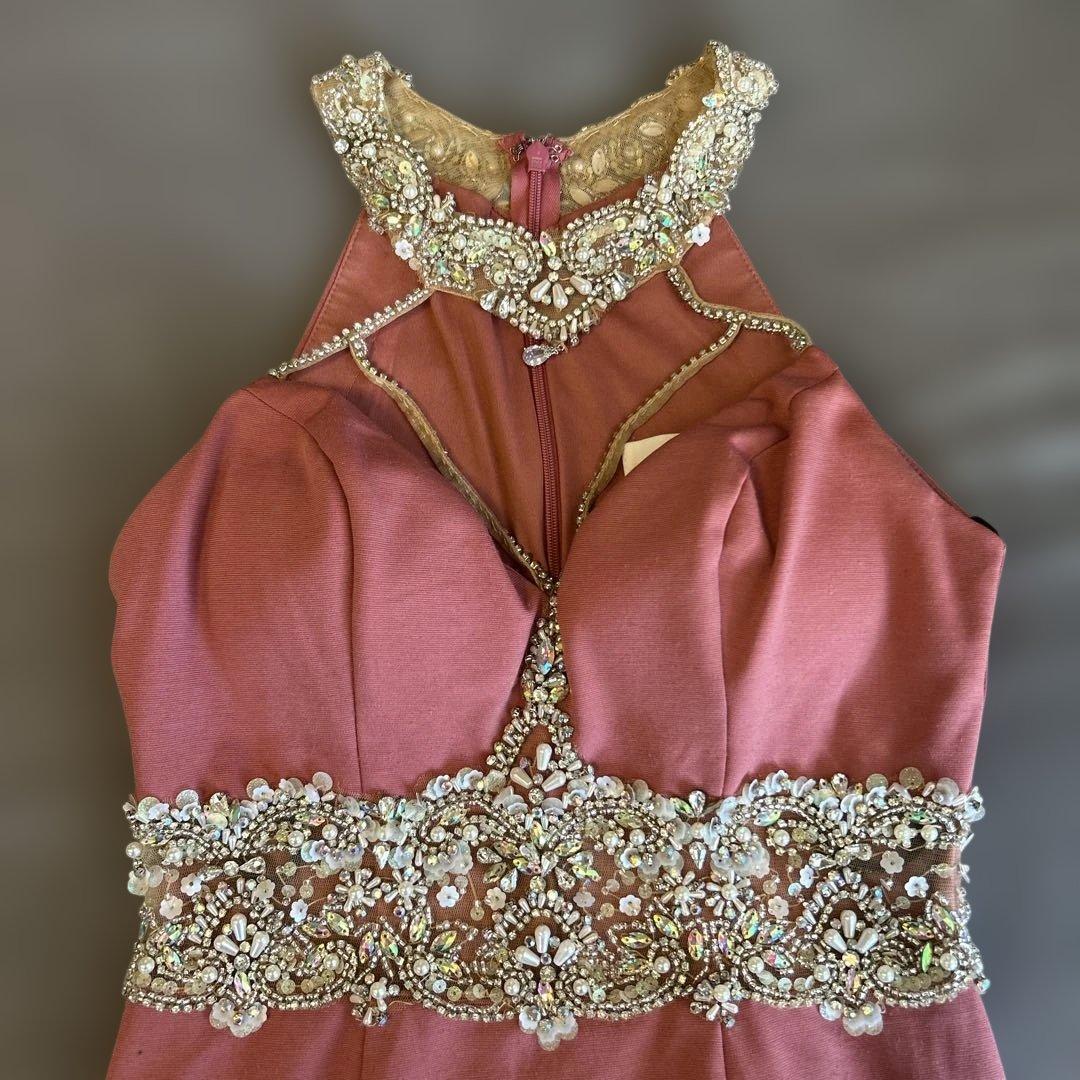 エンジェルアール　ビジュー　ホルターネック　ピンク　キャバドレス　タイト　ミニ