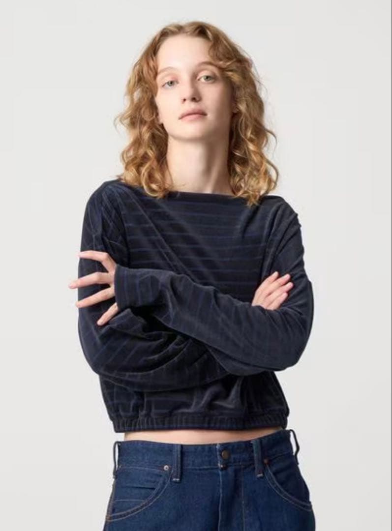 【売約済】＜6(ROKU)＞ベロア ボーダー トップス