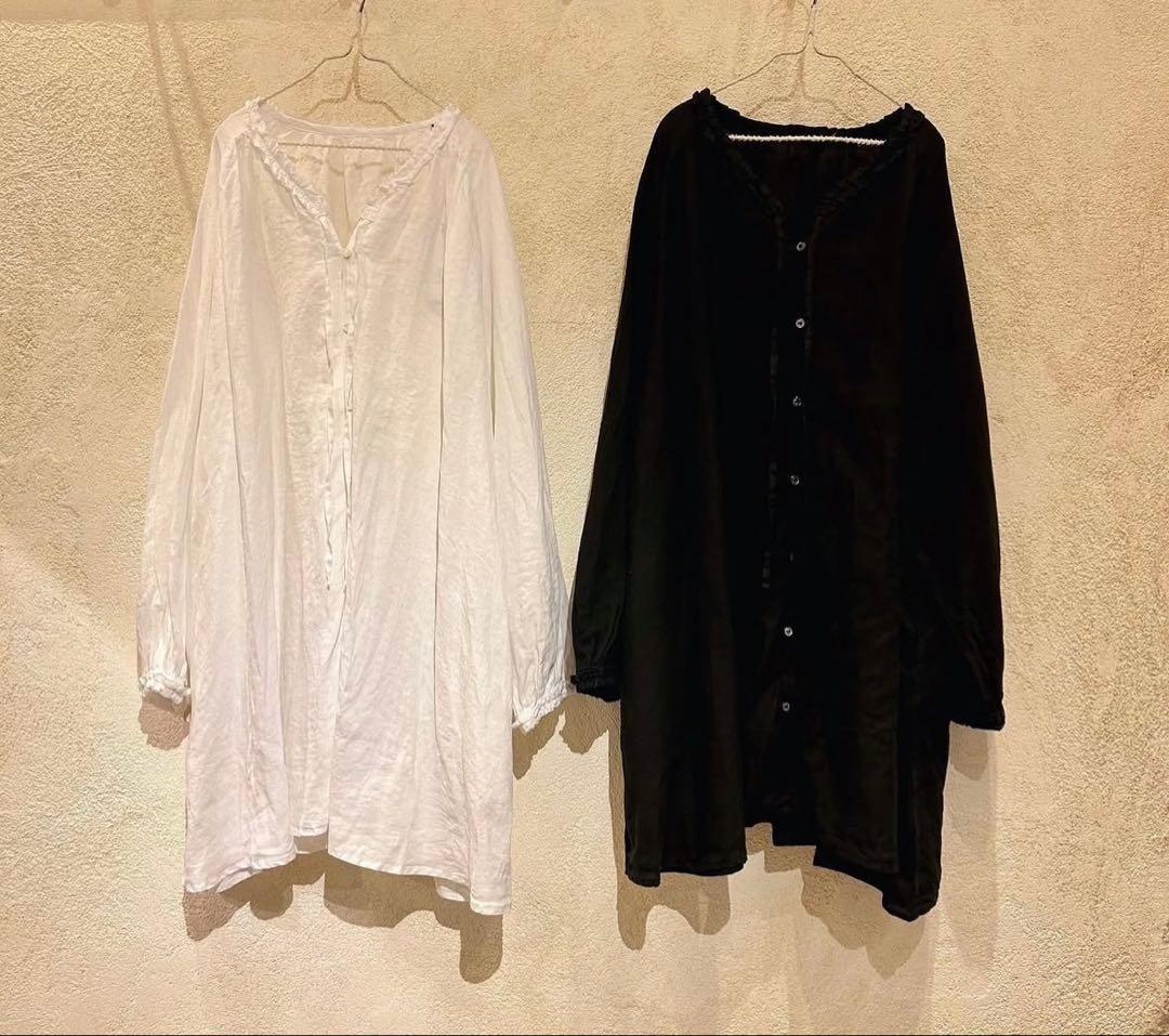 2024美品nest Robe リネンラミーフリルネックチュニック