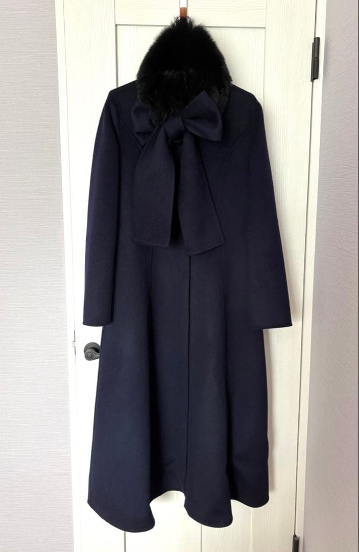 【美品】U-Big ユービック　ウールダブルフェイスFOXボウタイ付ロングコート
