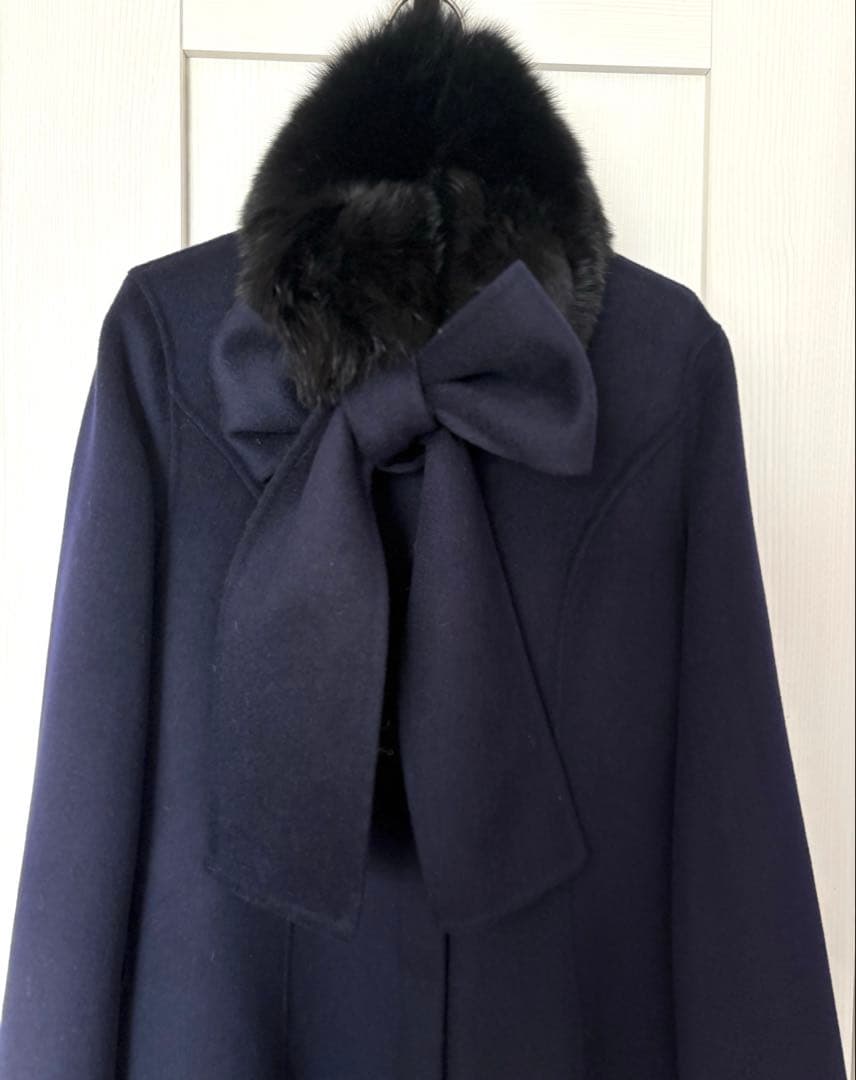 【美品】U-Big ユービック　ウールダブルフェイスFOXボウタイ付ロングコート