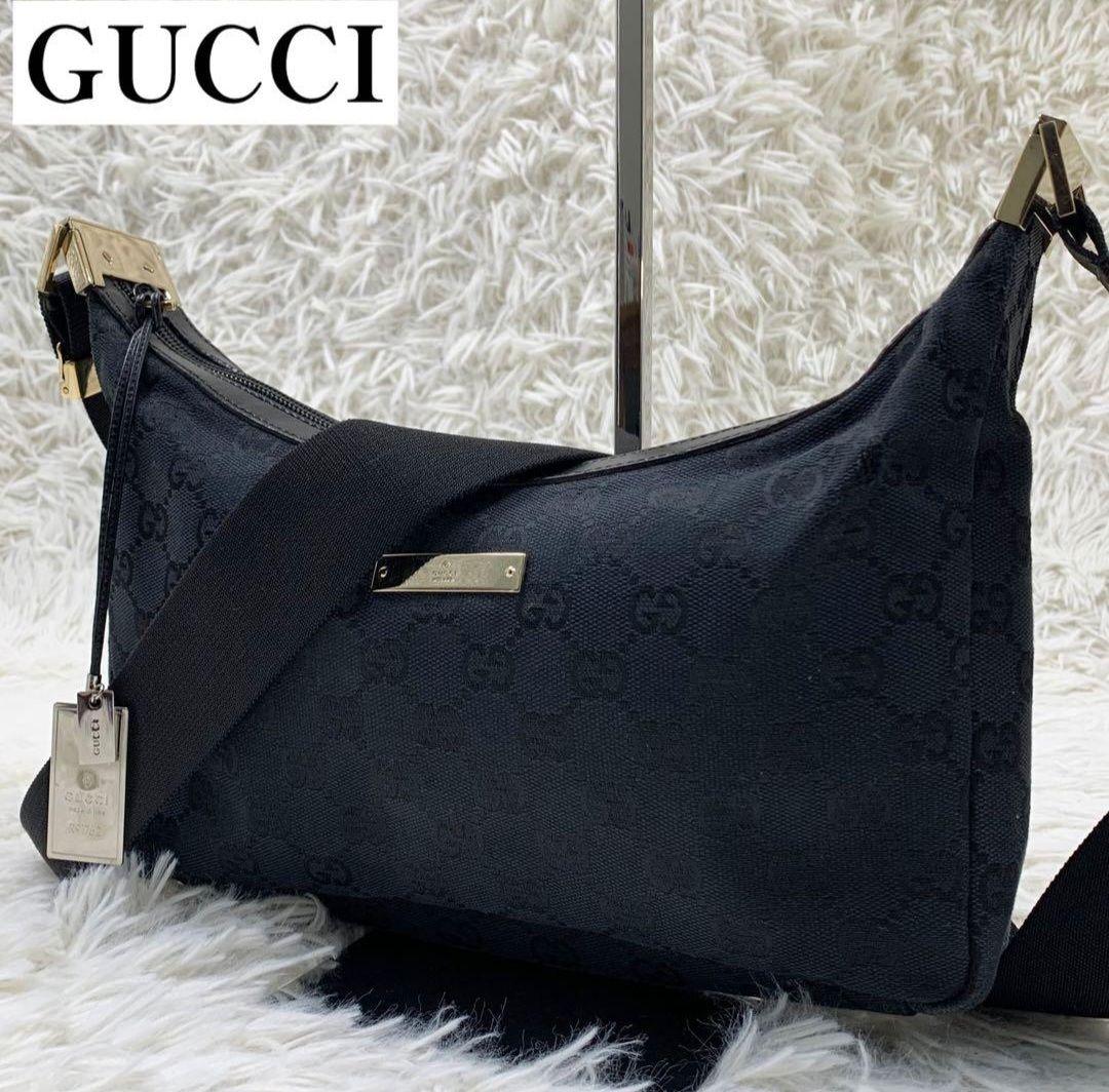 【美品】GUCCI ショルダーバッグ GGキャンバス ブラック