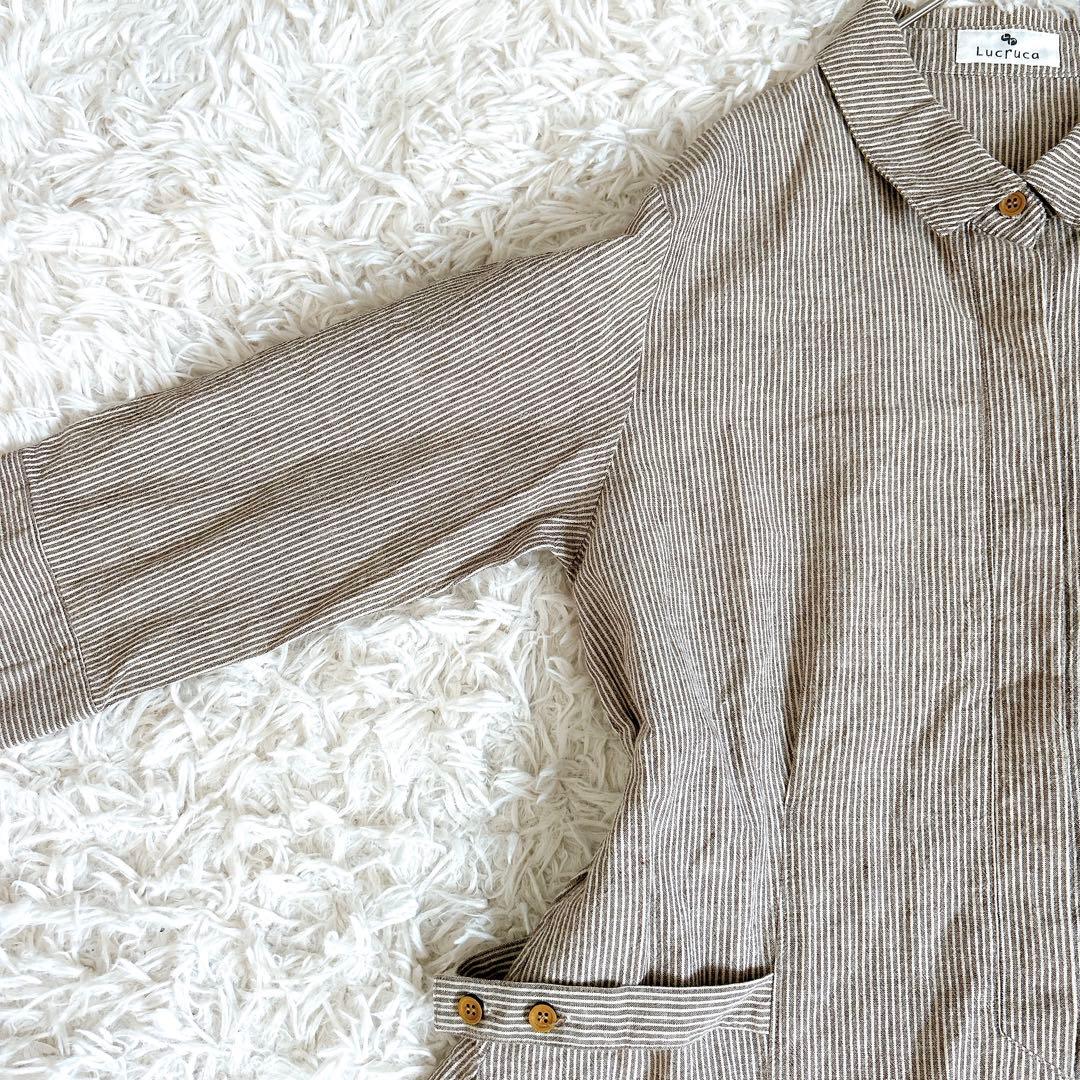 美品⁂センソユニコ⁂ロングシャツワンピース　ストライプ　リネン混　羽織　前開　L