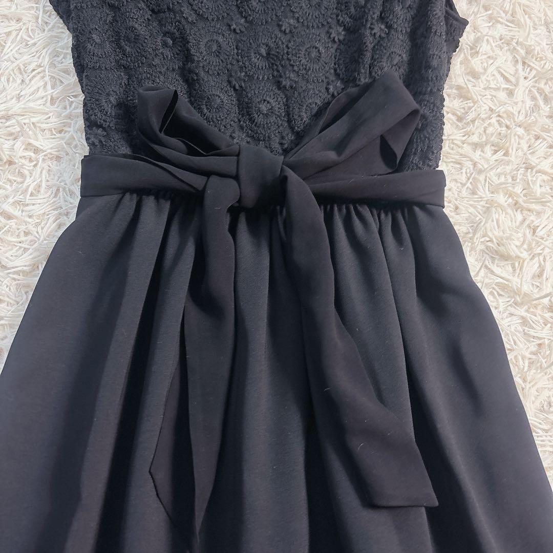 未使用級✨マックスマーラ 半袖 レースドッキングワンピース リボン 黒