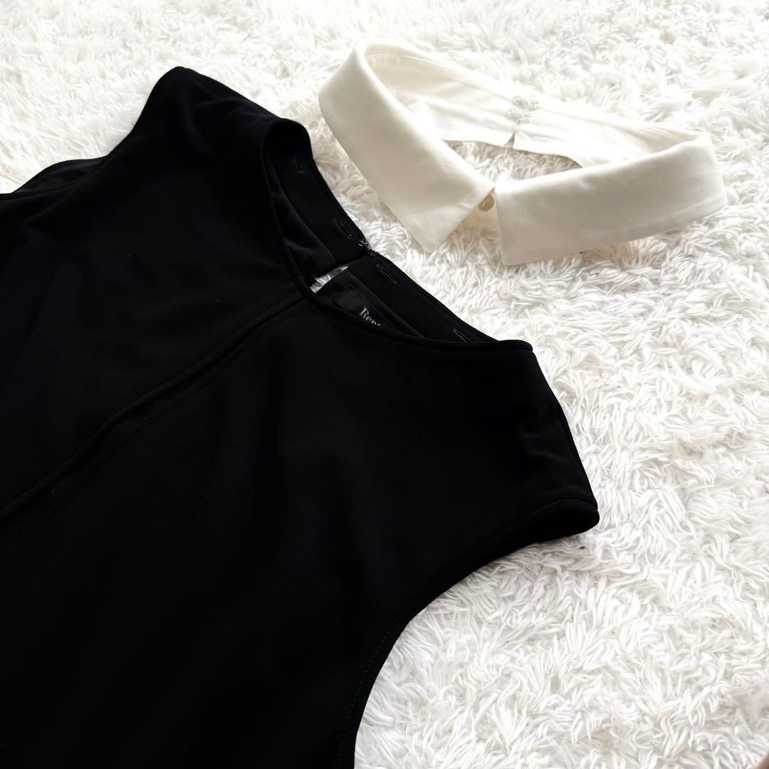 極美品✨ Rene 白襟ワンピース ドレス ノースリーブ フレア 2way 黒