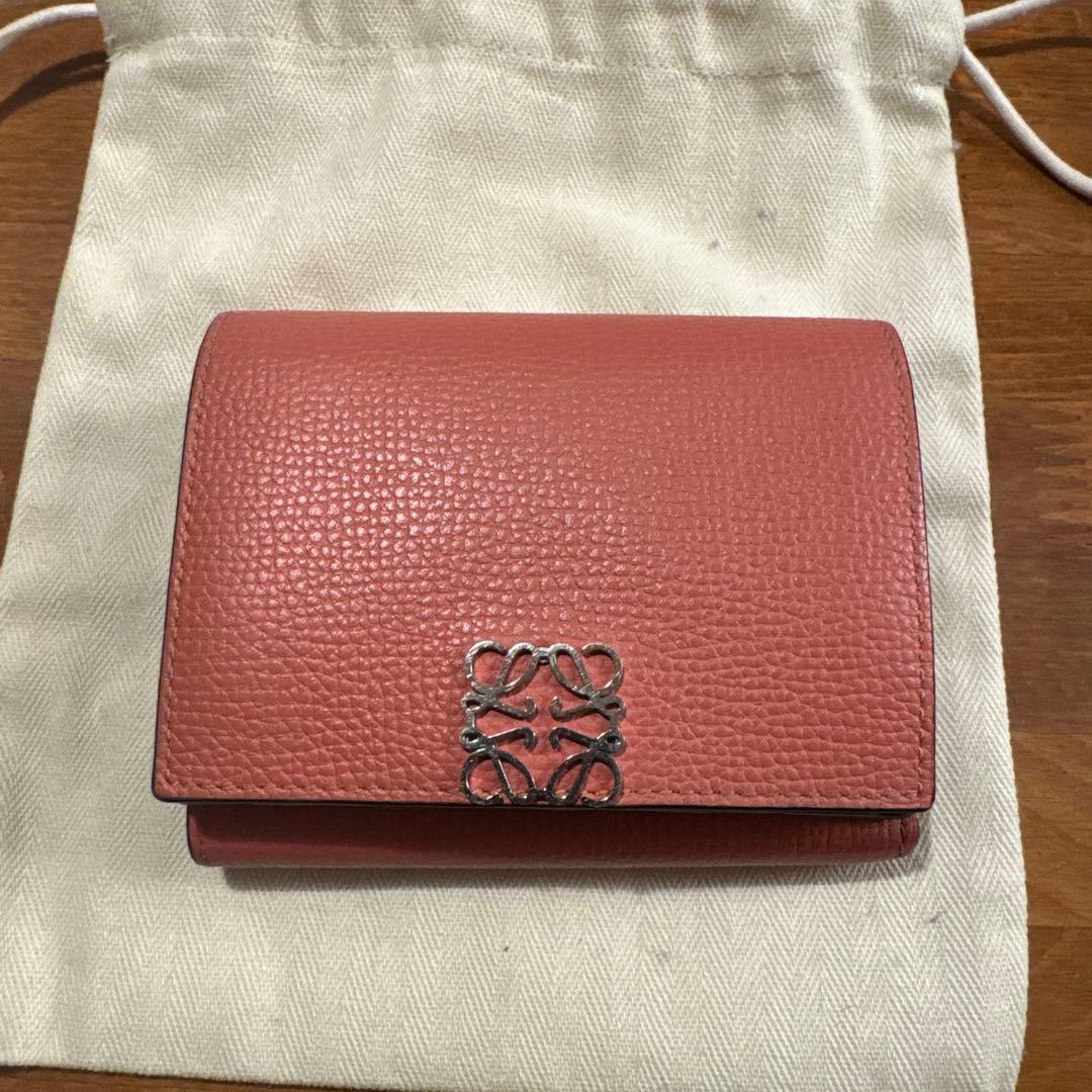 レザー製三つ折り財布 ピンク