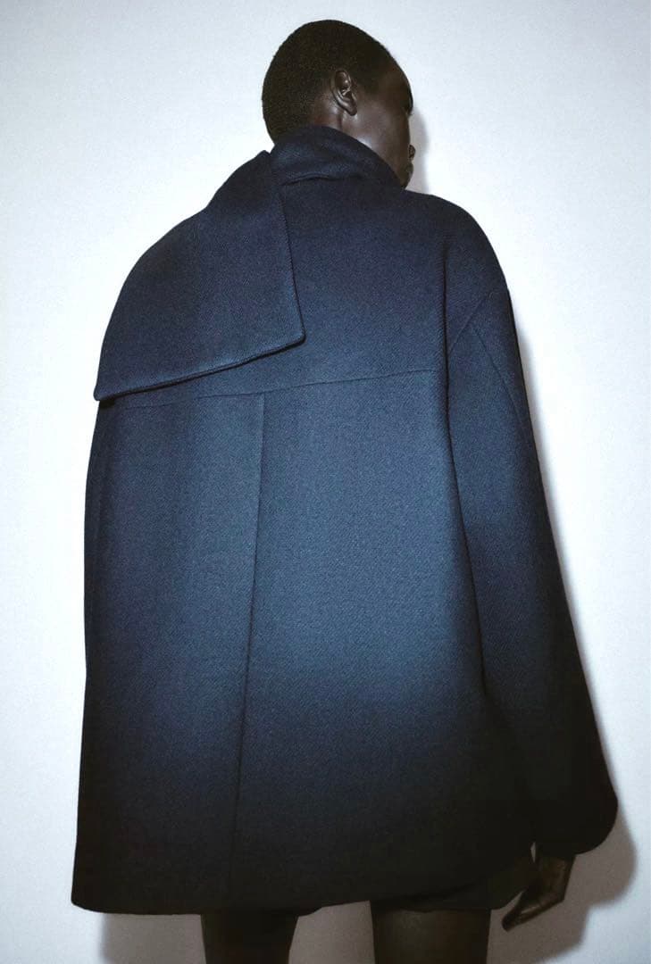 【ZARA】ザラ S ウールショートスカーフコート ネイビー