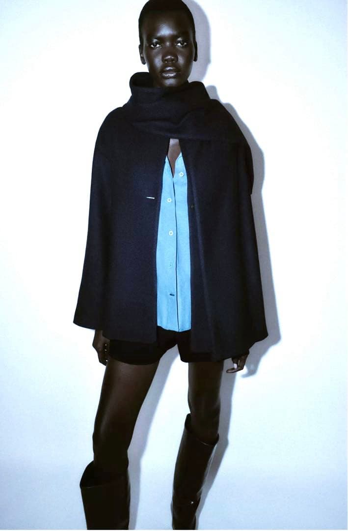 【ZARA】ザラ S ウールショートスカーフコート ネイビー