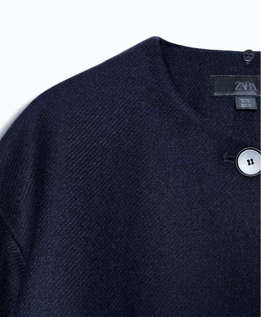 【ZARA】ザラ S ウールショートスカーフコート ネイビー