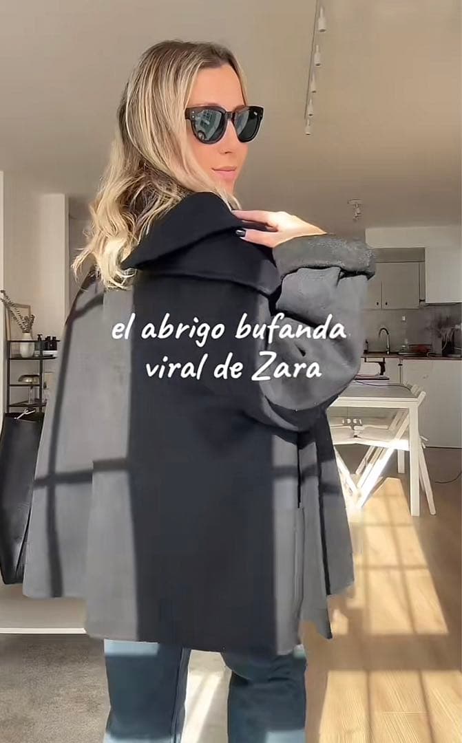 ZARA ウールスカーフ付きコート　ネイビー