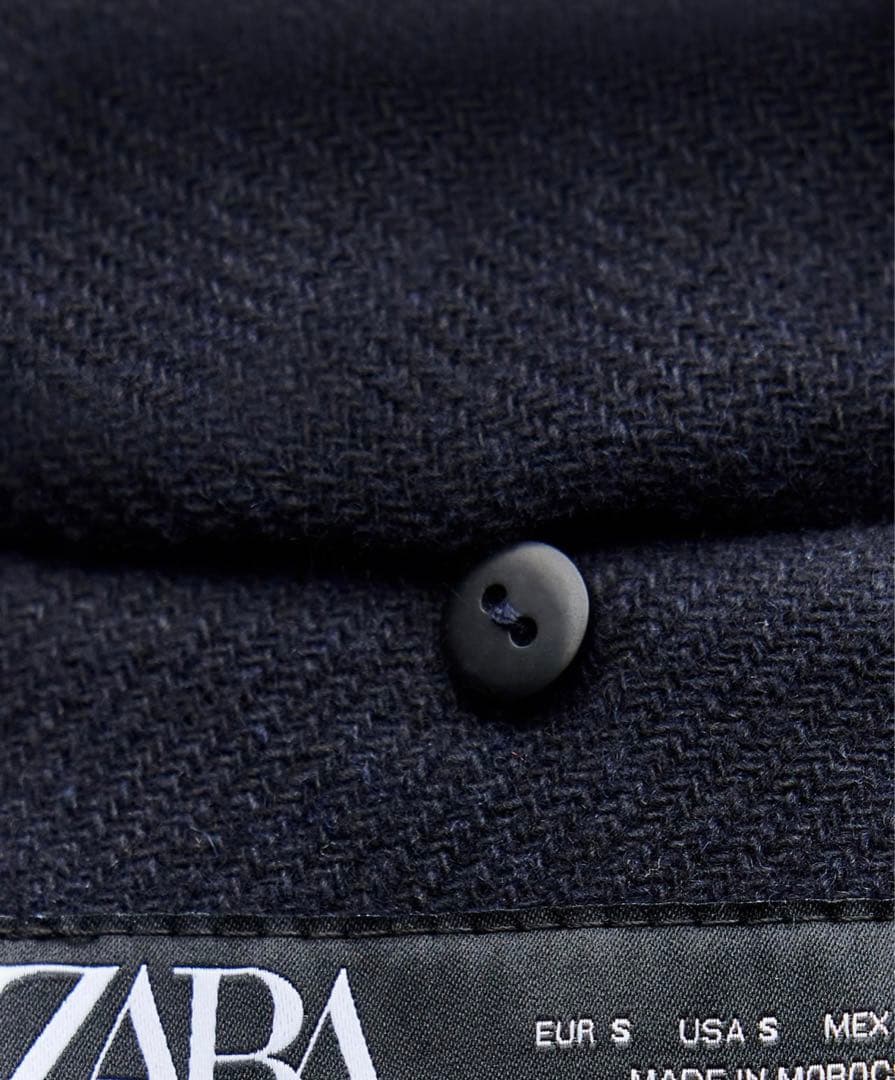 ZARA ウールスカーフ付きコート　ネイビー